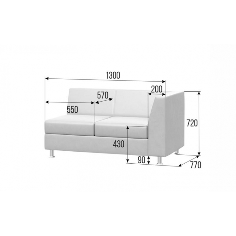 Prime Секция с подлокотником двухместная левая PR.SP-2 (L) Enzo 994 1300х770х720