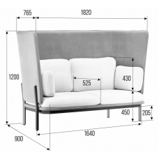 Stato Диван двухместный с высокой спинкой STA-02 Matrix 543/Matrix 994/Металл Черный 1820*900*1200