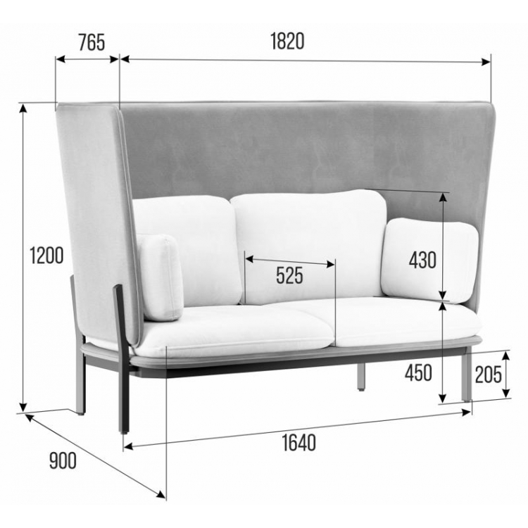Stato Диван двухместный с высокой спинкой STA-02 Matrix 543/Matrix 994/Металл Черный 1820*900*1200