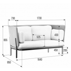 Stato Диван двухместный с низкой спинкой STA-02L Matrix 543/Matrix 994/Металл Черный 1730*850*855