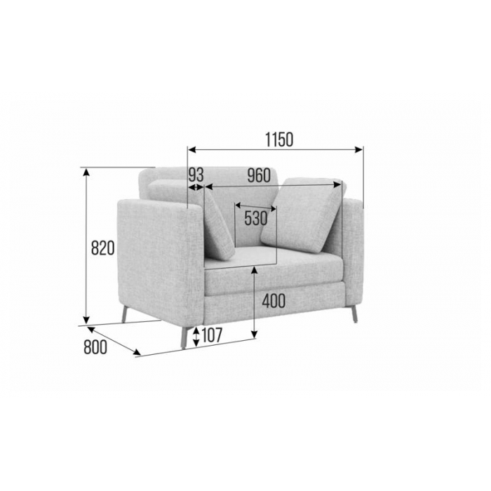 Brasco Диван одноместный BRS-1 Сан 03/Металл Черный 1150*800*840