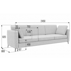 Brasco Диван трехместный BRS-3 Alia 3/Металл Черный 2450*800*840