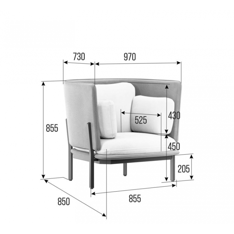 Stato Диван одноместный с низкой спинкой STA-01L Сан 08/Сан 13/Металл Черный 970*850*855