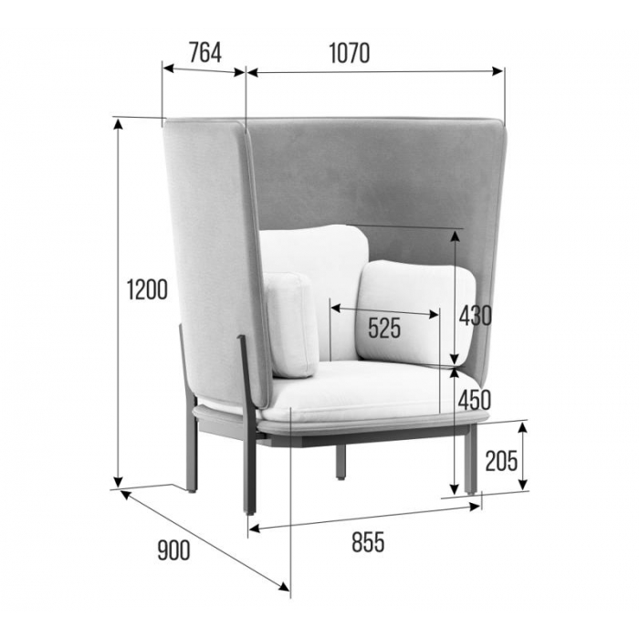 Stato Диван одноместный с высокой спинкой STA-01 Velutto 07/Velutto 36/Металл Черный 1070*900*1200