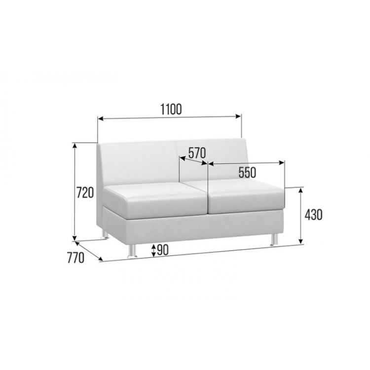 Prime Диван без подлокотников двухместный PR.D-2 Oregon 03 1100*770*720