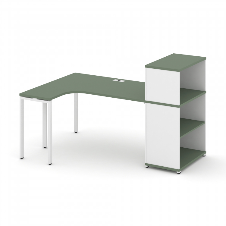 Concept Стол эргономичный с опорным стеллажом с надставкой низ. CN.SA-205(L) Кобо/Белый Бриллиант/Ме