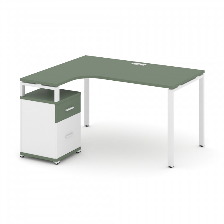 Concept Стол эргономичный с опорной тумбой CN.SA-306(L) W Кобо/Белый Бриллиант/Металл Белый 1380*118