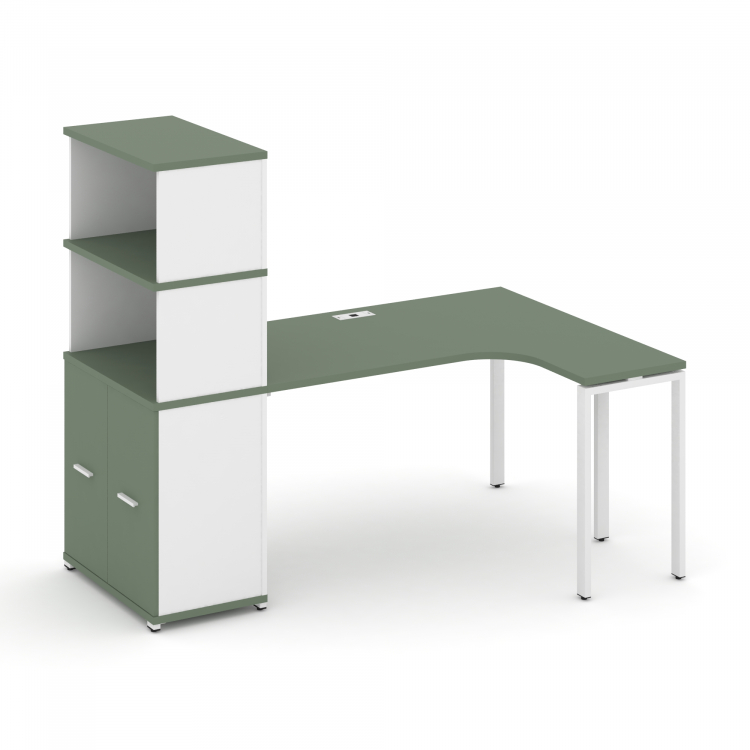 Concept Стол эргономичный с опорным распаш. шкафом с надставкой выс. CN.SA-215(R) W Кобо/Белый Брил