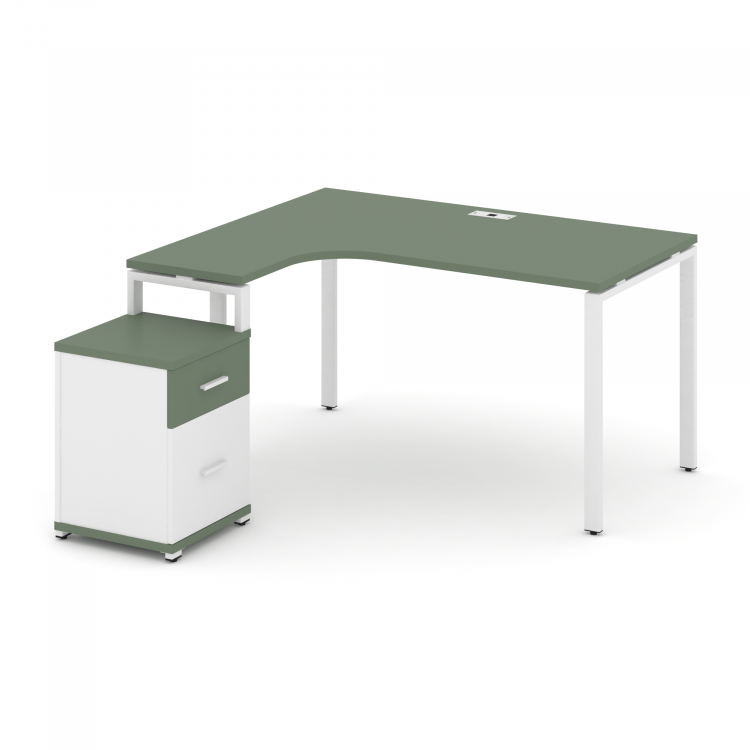 Concept Стол эргономичный с опорной тумбой CN.SA-306(L) W Кобо/Белый Бриллиант/Металл Белый 1380*118