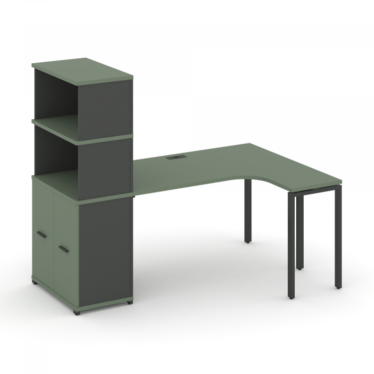 Concept Стол эргономичный с опорным распаш. шкафом с надставкой выс. CN.SA-215(R) A Кобо/Антрацит/М