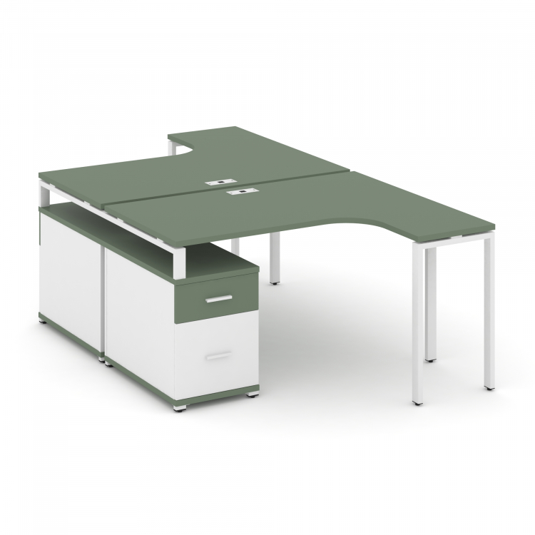 Concept Рабочая станция с двойной опорной тумбой CN.DSA-304 W Кобо/Белый Бриллиант/Металл Белый 1580