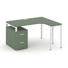 Concept Стол эргономичный с опорной тумбой CN.SA-302(R) W Кобо/Металл Белый 1380/1746*1180*750