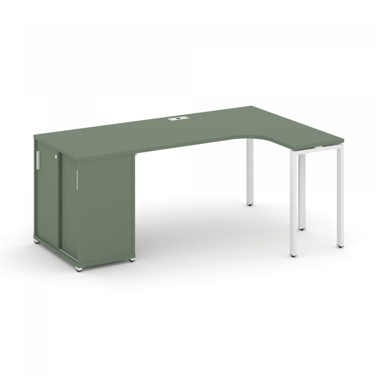 Concept Стол эргономичный с опорным шкафом-купе CN.SA-218(R) W Кобо/Металл Белый 2000*1180*750