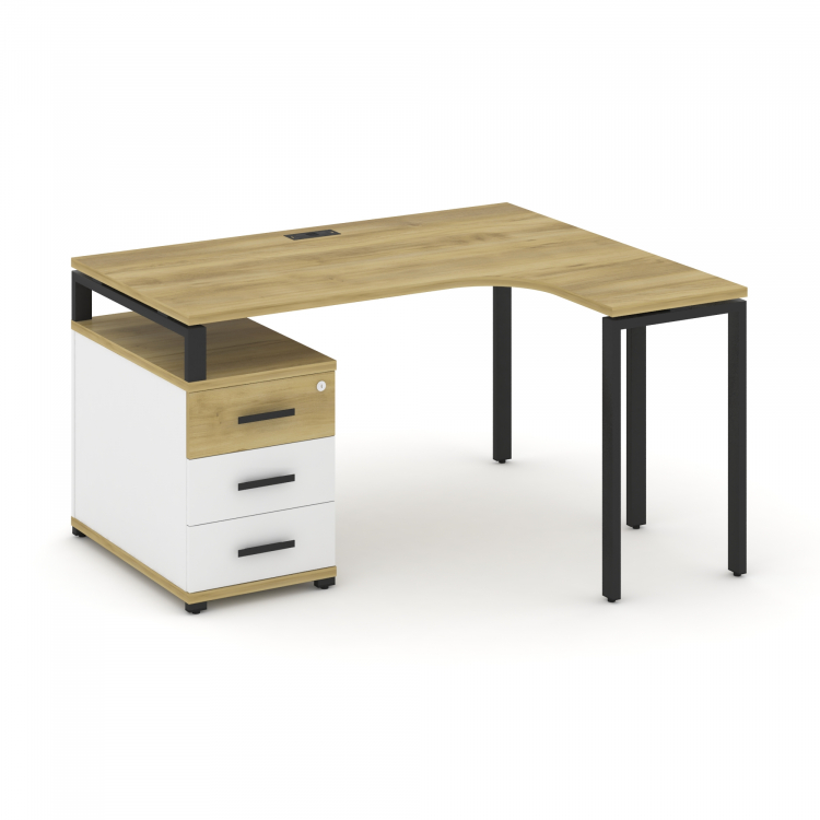 Concept Стол эргономичный с опорной тумбой CN.SA-301(R) B Дуб Винченцо/Белый Бриллиант/Металл Черный