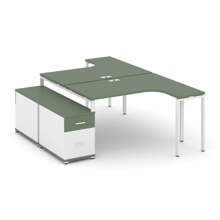 Concept Рабочая станция с двойной опорной тумбой CN.DSA-304 W Кобо/Белый Бриллиант/Металл Белый 1580