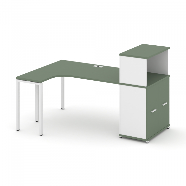 Concept Стол эргономичный с опорным распаш. шкафом с надставкой низ. CN.SA-213(L) W Кобо/Белый Брил