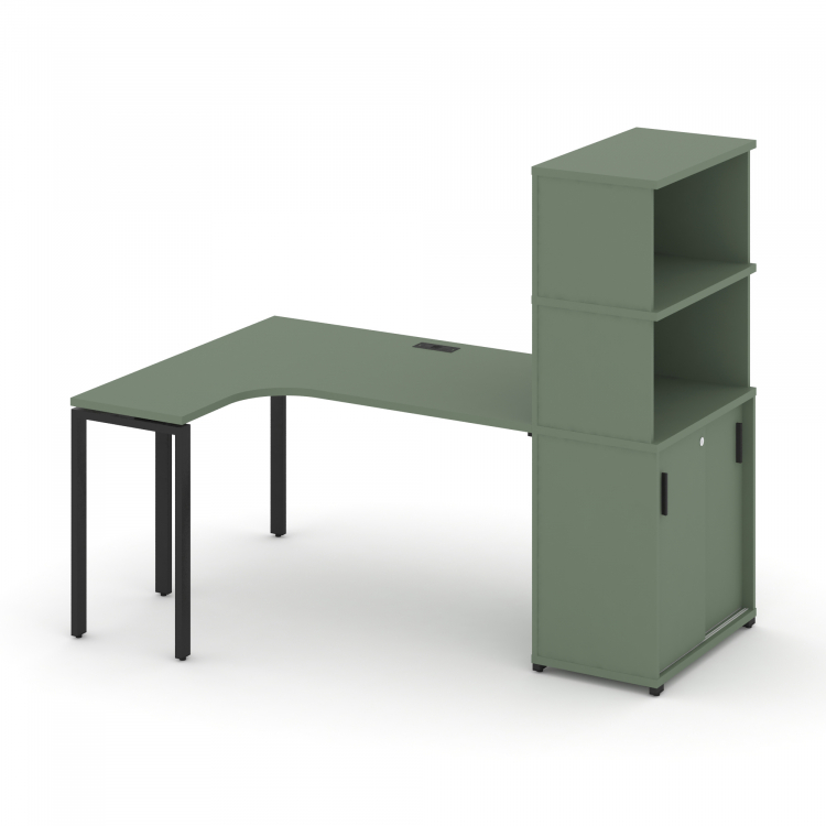 Concept Стол эргономичный с опорным шкафом-купе с надставкой выс. CN.SA-222(L) B Кобо/Металл Черный
