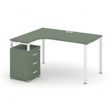 Concept Стол эргономичный с опорной тумбой CN.SA-307(L) W Кобо/Металл Белый 1580*1180/1546*750