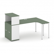 Concept Стол эргономичный с опорным распаш. шкафом с надставкой низ. CN.SA-213(R) W Кобо/Белый Брил