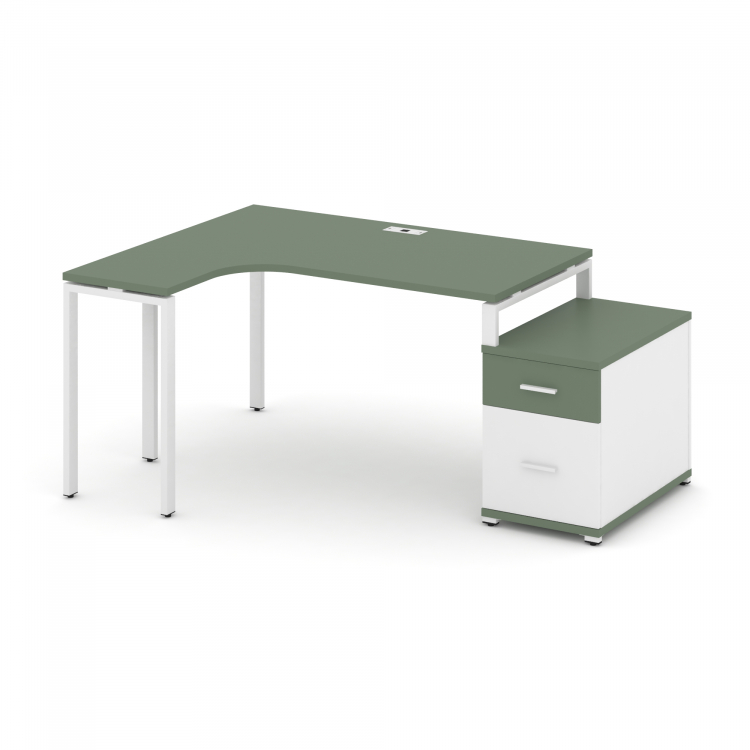 Concept Стол эргономичный с опорной тумбой CN.SA-304(L) W Кобо/Белый Бриллиант/Металл Белый 1580/194