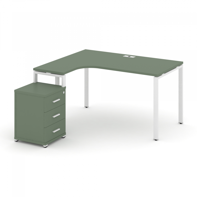 Concept Стол эргономичный с опорной тумбой CN.SA-307(L) W Кобо/Металл Белый 1580*1180/1546*750