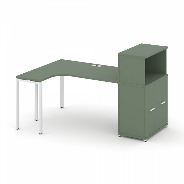 Concept Стол эргономичный с опорным распаш. шкафом с надставкой низ. CN.SA-214(L) W Кобо/Металл Бел