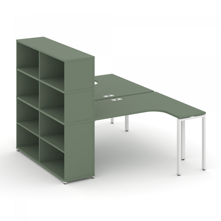 Concept Рабочая станция с опорным стеллажом с надставкой выс. CN.DSA-207 Кобо/Металл Белый 1800*1480