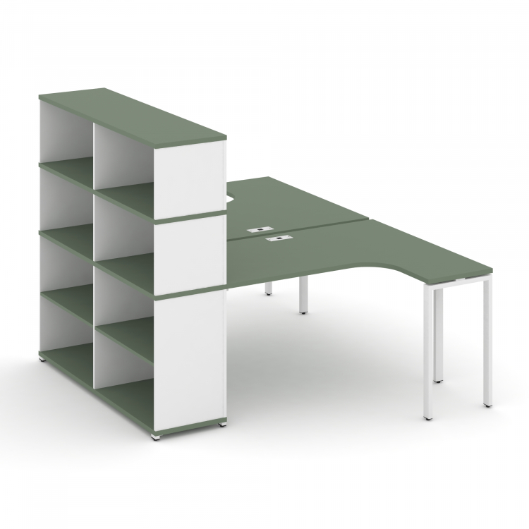 Concept Рабочая станция с опорным стеллажом с надставкой выс. CN.DSA-208 Кобо/Белый Бриллиант/Металл