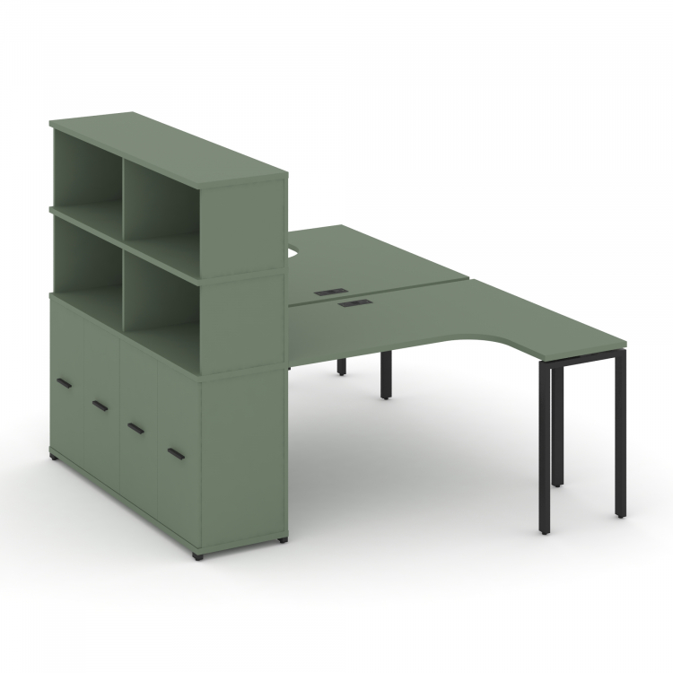 Concept Рабочая станция с опорным распаш. шкафом с надставкой выс. CN.DSA-215 B Кобо/Металл Черный 1