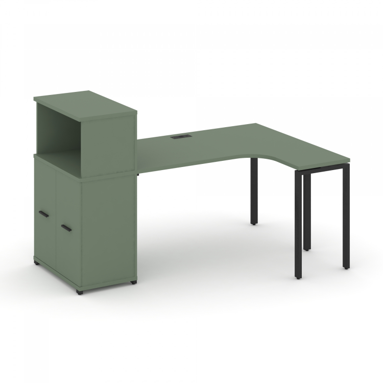 Concept Стол эргономичный с опорным распаш. шкафом с надставкой низ. CN.SA-214(R) B Кобо/Металл Чер