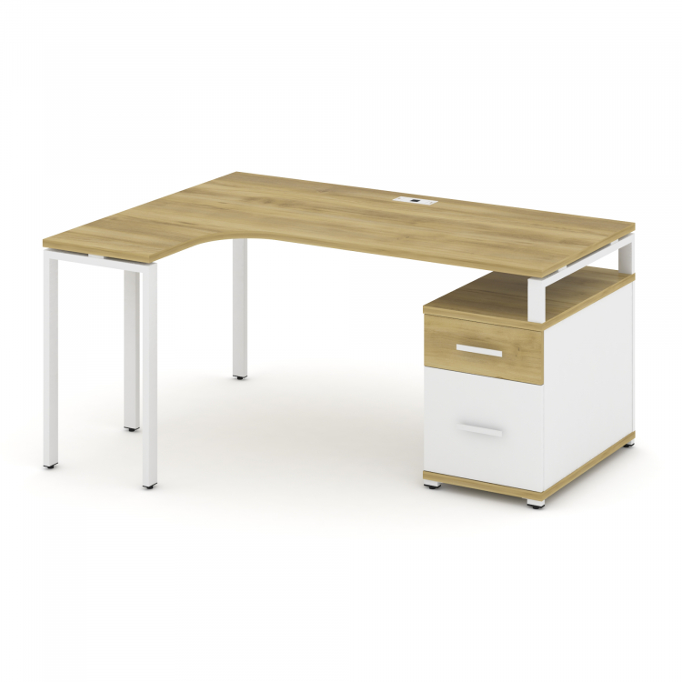 Concept Стол эргономичный с опорной тумбой CN.SA-304(L) W Дуб Винченцо/Белый Бриллиант/Металл Белый