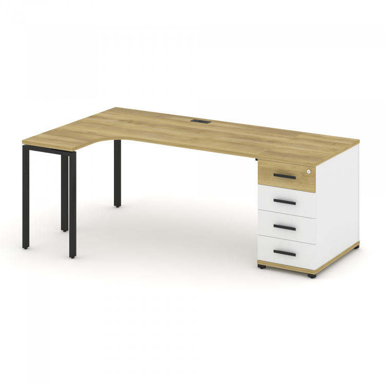 Concept Стол эргономичный CN.SA-402(L) B Дуб Винченцо/Белый Бриллиант/Металл Черный 2000*1180*750