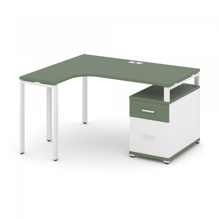 Concept Стол эргономичный с опорной тумбой CN.SA-302(L) W Кобо/Белый Бриллиант/Металл Белый 1380/174