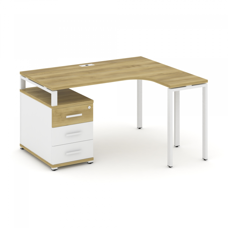 Concept Стол эргономичный с опорной тумбой CN.SA-301(R) W Дуб Винченцо/Белый Бриллиант/Металл Белый