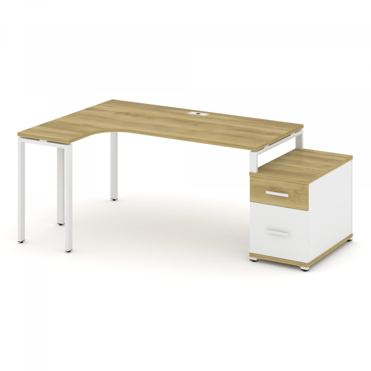 Concept Стол эргономичный с опорной тумбой CN.SA-304(L) W Дуб Винченцо/Белый Бриллиант/Металл Белый