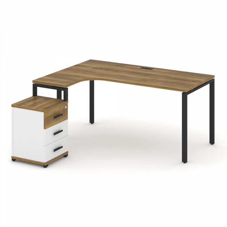 Concept Стол эргономичный с опорной тумбой CN.SA-307(L) B Сандал Янтарный/Белый Бриллиант/Металл Чер