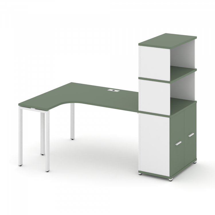 Concept Стол эргономичный с опорным распаш. шкафом с надставкой выс. CN.SA-216(L) W Кобо/Белый Брил