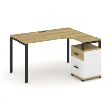 Concept Стол эргономичный с опорной тумбой CN.SA-306(R) B Дуб Винченцо/Белый Бриллиант/Металл Черный