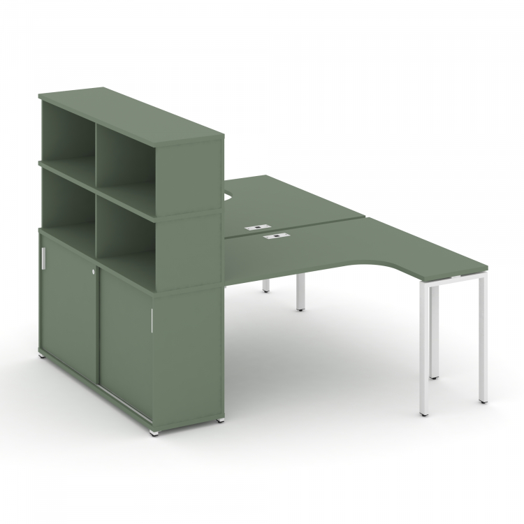 Concept Рабочая станция с опорным шкафом-купе с надставкой выс. CN.DSA-222 W Кобо/Металл Белый 2000*