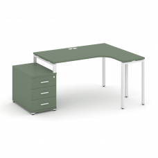 Concept Стол эргономичный с опорной тумбой CN.SA-301(R) W Кобо/Металл Белый 1380/1746*1180*750