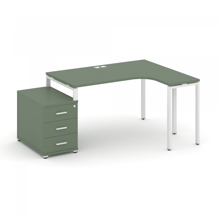 Concept Стол эргономичный с опорной тумбой CN.SA-301(R) W Кобо/Металл Белый 1380/1746*1180*750