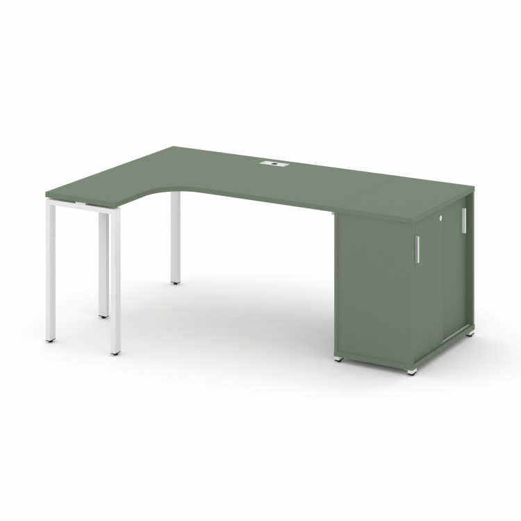 Concept Стол эргономичный с опорным шкафом-купе CN.SA-218(L) W Кобо/Металл Белый 2000*1180*750