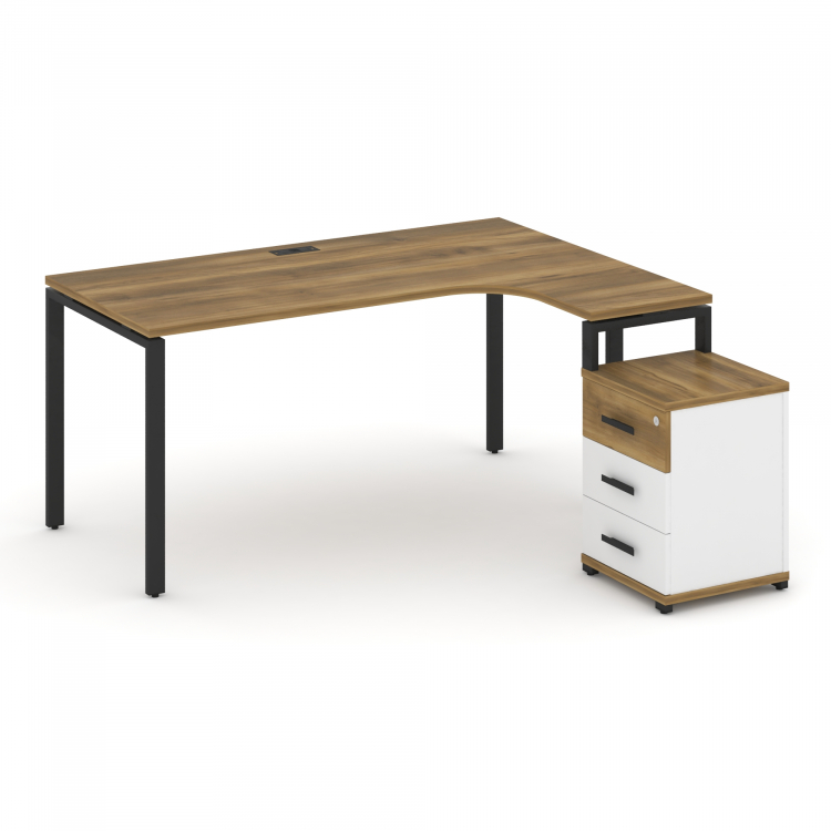 Concept Стол эргономичный с опорной тумбой CN.SA-307(R) B Сандал Янтарный/Белый Бриллиант/Металл Чер