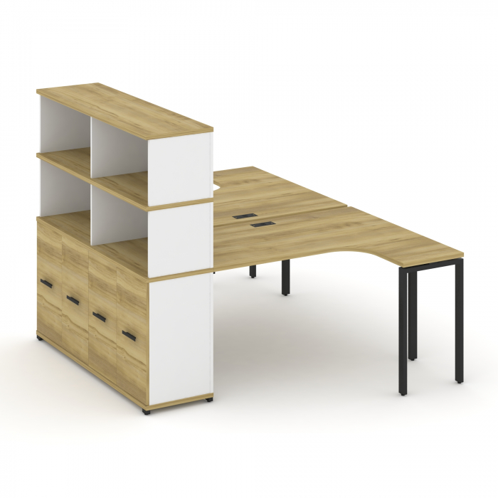 Concept Рабочая станция с опорным распаш. шкафом с надставкой выс. CN.DSA-215 B Дуб Винченцо/Белый Б
