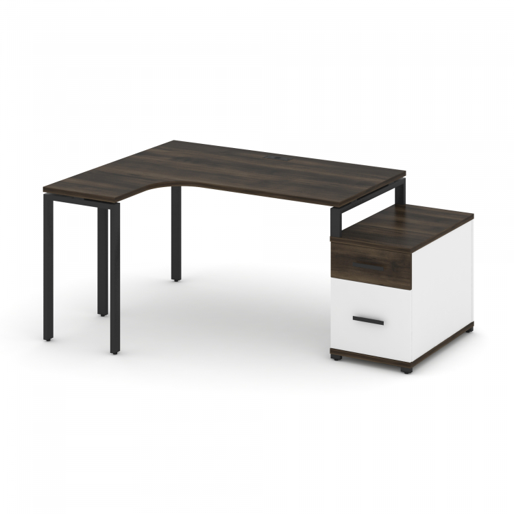 Concept Стол эргономичный с опорной тумбой CN.SA-302(L) B Дуб Мали/Белый Бриллиант/Металл Черный 138