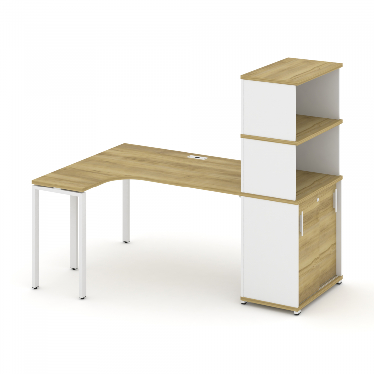 Concept Стол эргономичный с опорным шкафом-купе с надставкой выс. CN.SA-221(L) W Дуб Винченцо/Белый
