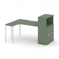 Concept Стол эргономичный с опорным распаш. шкафом с надставкой низ. CN.SA-213(L) W Кобо/Металл Бел