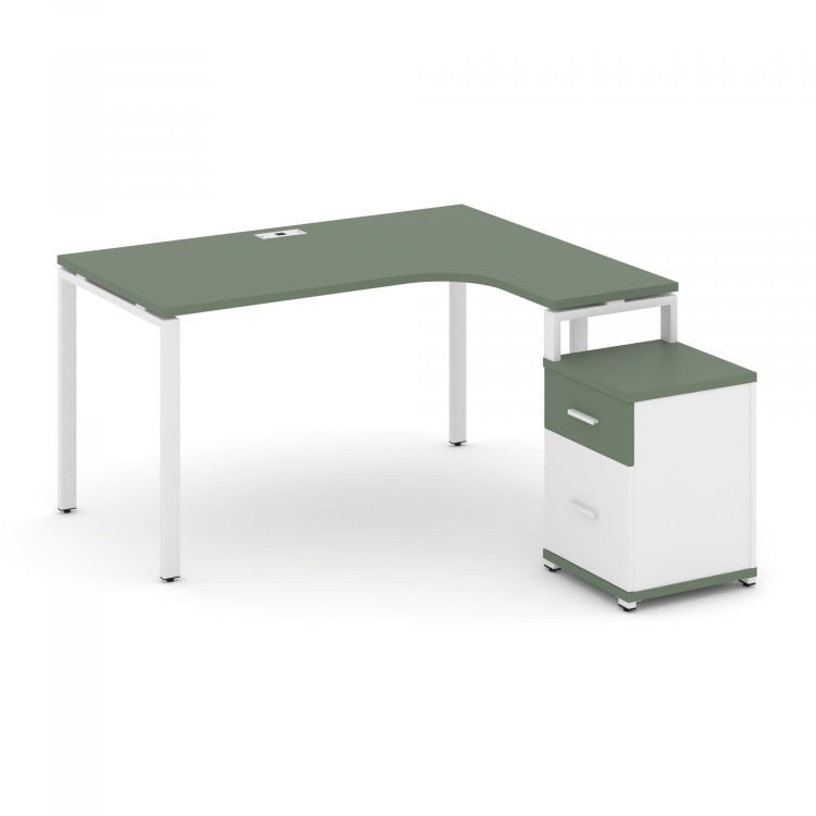 Concept Стол эргономичный с опорной тумбой CN.SA-308(R) W Кобо/Белый Бриллиант/Металл Белый 1580*118