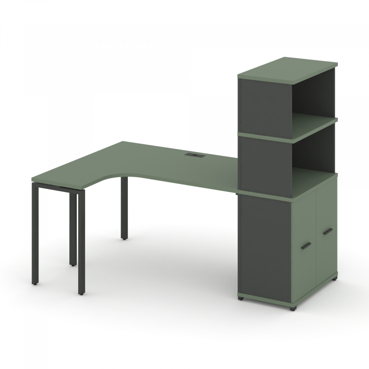 Concept Стол эргономичный с опорным распаш. шкафом с надставкой выс. CN.SA-216(L) A Кобо/Антрацит/М