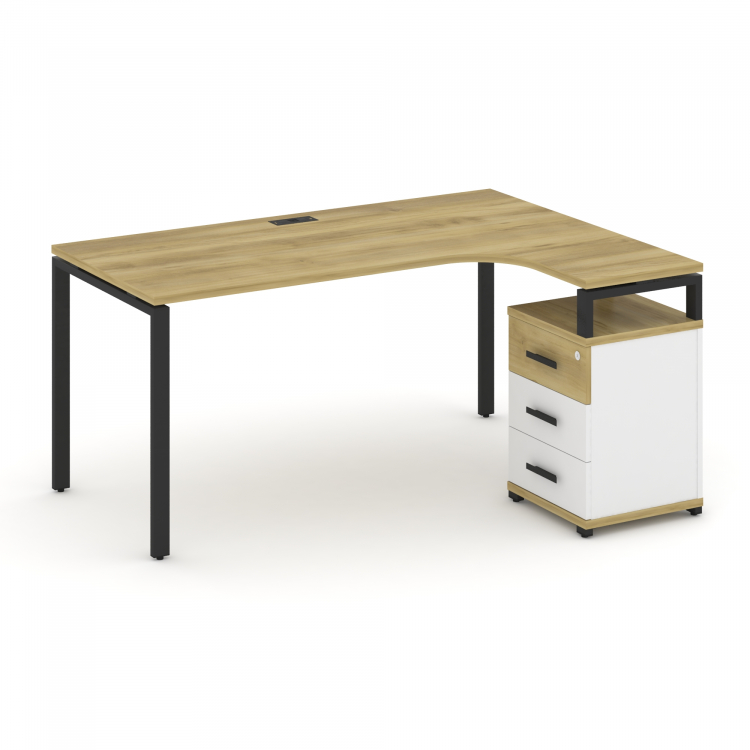 Concept Стол эргономичный с опорной тумбой CN.SA-307(R) B Дуб Винченцо/Белый Бриллиант/Металл Черный